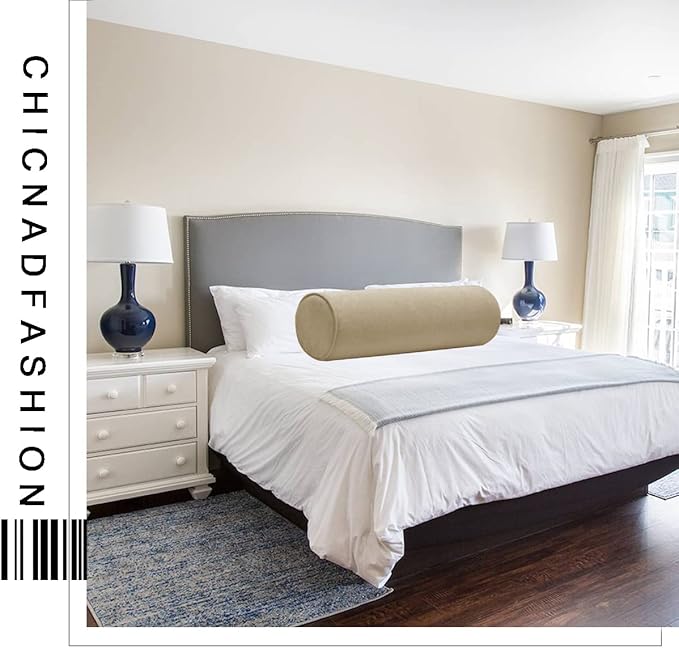 Cylinder Round Memory Foam Support Pillows 17.8X6 Cervical Neck Roll Pillow with Pillowcase Soft, Comfortable and Breathable for Sleeping, Chair, Car, Sofa，Travel Light Coffee