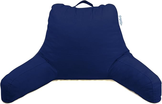 ComfortSpa Reading Pillow for Bed Adult Size, Back Rest Pillow with Arms, Pockets, Washable Cover; Use as Back Pillow for Bed Sitting Up for Bedrest or Relief from GERD Heartburn (Large Navy Blue)