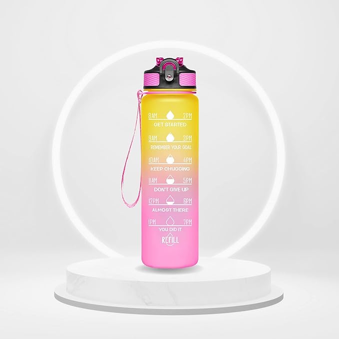 Leakproof Water Bottle with Straw & Lid - 32oz Motivational BPA Free Water Bottle with Time Markings & Straw Lid for Sports & Outdoors - Ensure Hydration with Leakproof Bottle and Straw