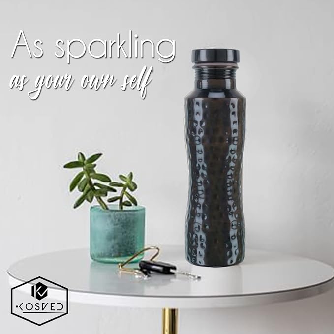 Pure Copper Jasmine Antique Hammered Water Bottle: A Premium Design Bottle with Ayurvedic Health Benefits, Leak Proof and Durable Copper Water Bottle for drinking (800ml / 27oz)