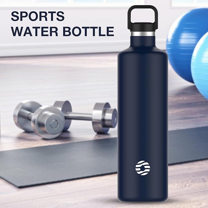 60oz Water Bottle with Carrier Bag, Large Insulated Water Bottle, Stainless Steel Water Bottles, Double Walled Insulated Thermo for Hot Drinks/Cold Drinks, Great for Gym, Hiking, Camping (Navy Blue)