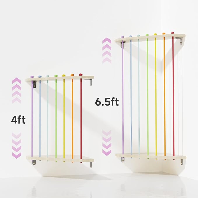 Stuffed Animals Storage for Corner | 4ft Adjustable Large Capacity Wooden Plushies Organizer with Colorful Elastic Cords | Easy Installation | Perfect for Kids' Rooms and Playrooms