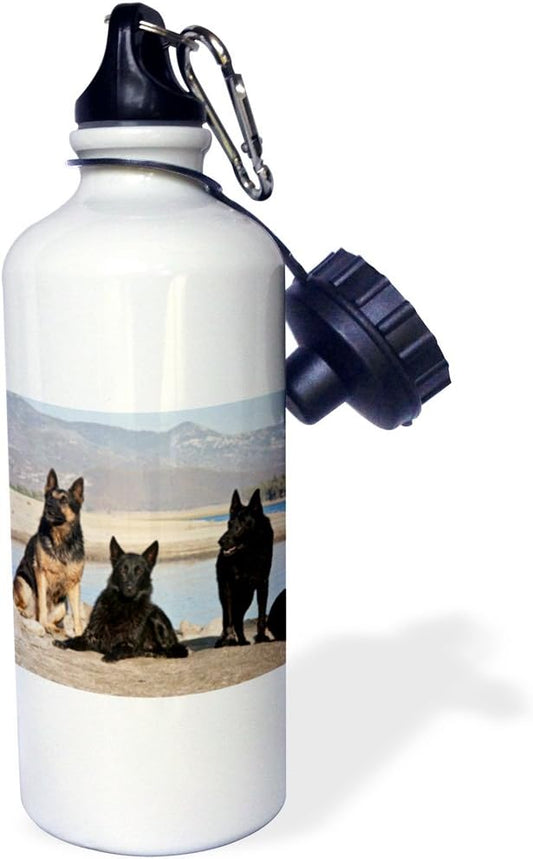 3dRose "Four German Shepherd dogs-US05 ZMU0361-Zandria Muench Beraldo" Sports Water Bottle, 21 oz, White