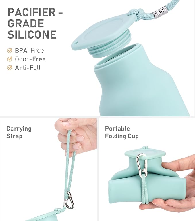 Collapsible Water Bottles 20 oz, Leak Proof, BPA Free Foldable Silicone Travel Water Bottle Cups for Taveling, Outdoors, On the go, Sage Green