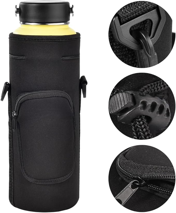 AF-WAN Neoprene Carrier Water Bottle Insulation Sleeve,Waterproof, Anti-Slip, Anti-Scratch Pouch with Shoulder Strap, fit for Owala Insulated Stainless Steel Water Bottle (Black, For 32 oz)