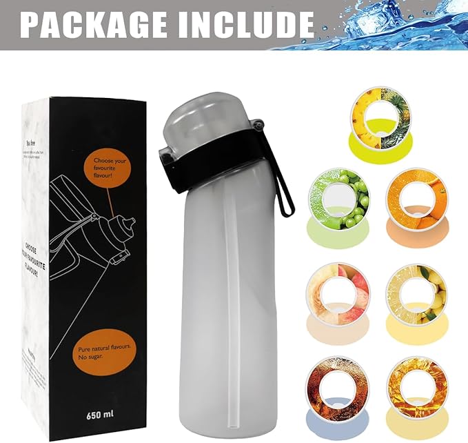 Water Bottle with Flavor Pods 21.9 Oz/650ml Fruit Fragrance Water Bottle Recyclable Sports Air Water Cup Scented Pods for Outdoor (Transparent)