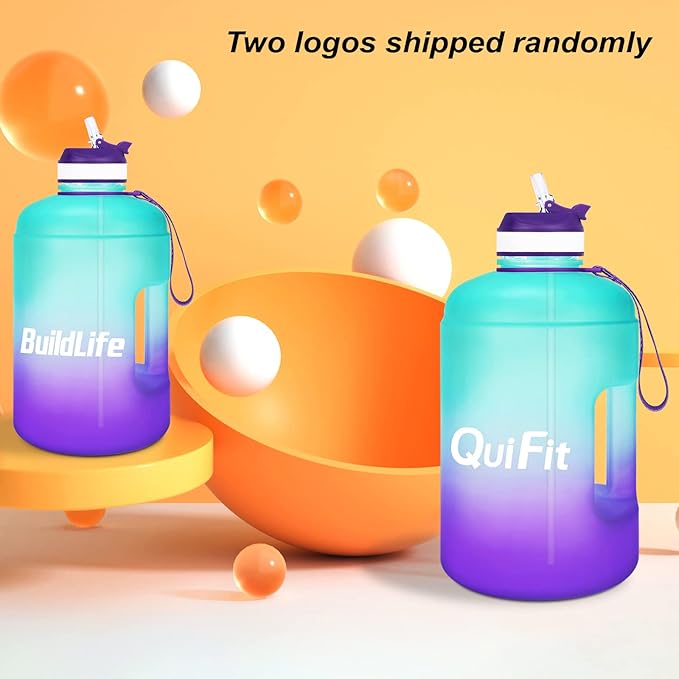 QuiFit Motivational Gallon Water Bottle - with Straw & Time Marker BPA Free Large Reusable Sport Water Jug with Handle for Fitness Outdoor Enthusiasts Leak-Proof