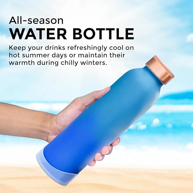 Copper Water Bottle 30 oz 900 ml | 100% Pure Copper With Added Health Benefits | Ergonomic Design | Water Bottle for School, Office | Leakproof, Durable, Lightweight | Easy to Clean, Ombré Blue
