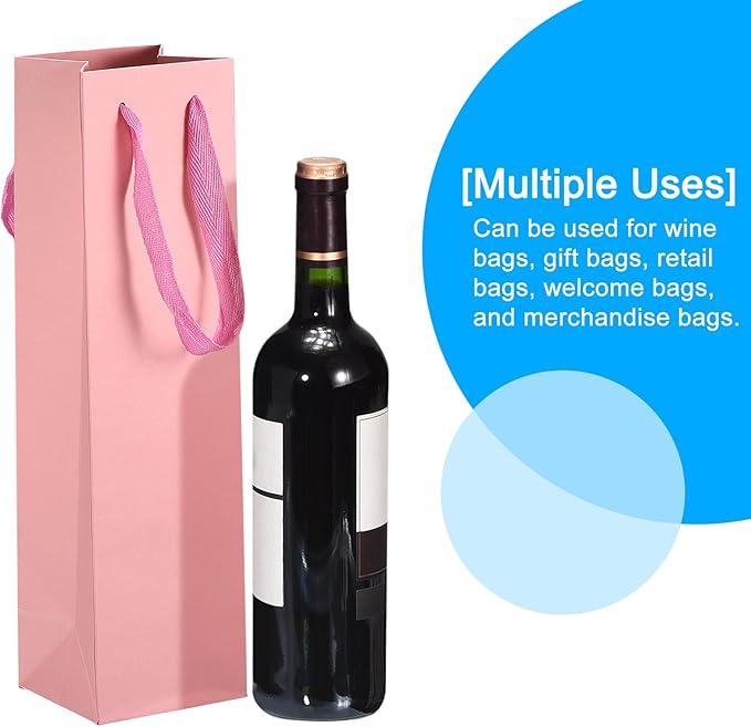 uxcell Wine Bags, 24pcs Pink 4 x 4 x 14 In Wine Gift Bags with Handles Paper Wine Tote Bag for Wedding Birthday Christmas Party Supplies