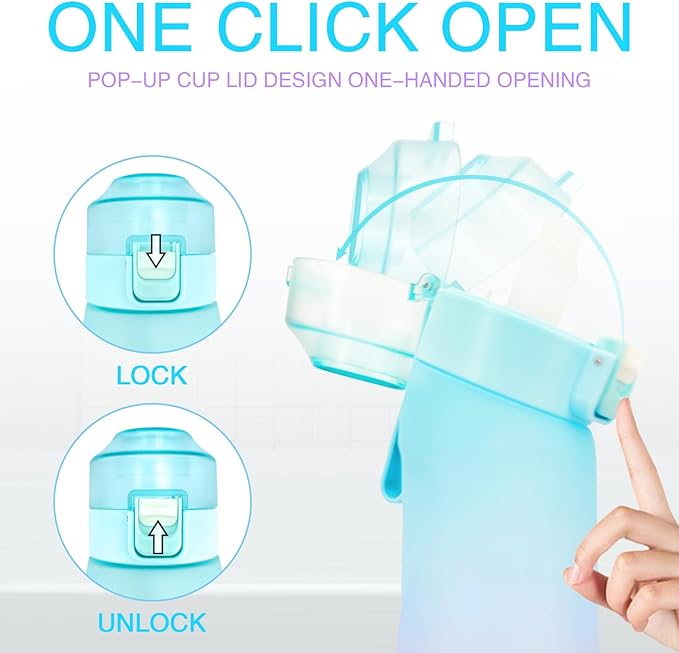 Air Water Bottle,650ML Scent Water Cup with 7 Flavour Pods,Leak Proof Sports Water Cup with Straw Suitable for Outdoor Sports,Kids Gifts (Blue Purple)