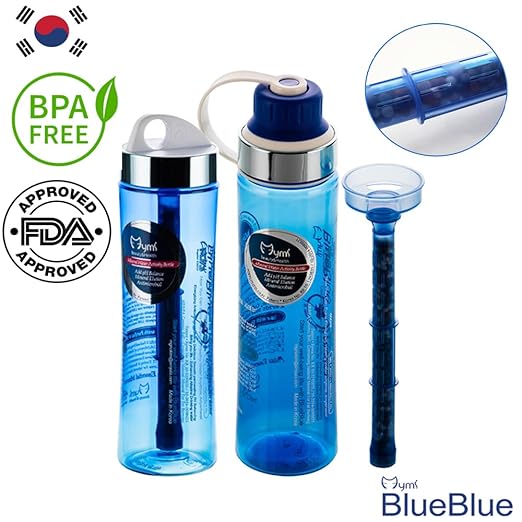 Mymi BlueBlue Alkaline Mineral 9 Stage Filter Water Bottles Alkaline Mineral Water Ionizer Portable Water Bottle (Filter Bottle 500 ML) Made in Korea