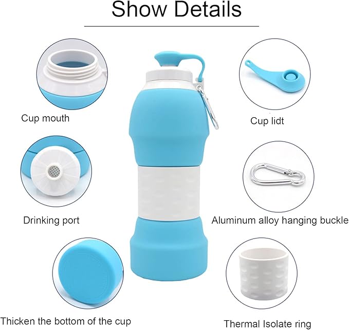 Collapsible Water Bottles AEYTLOI Reusable Water Bottle with Carabiner BPA Free Silicone Folding Sports Water Bottle for Gym Camp Hiking Sports Lightweight Durable 19.6 oz