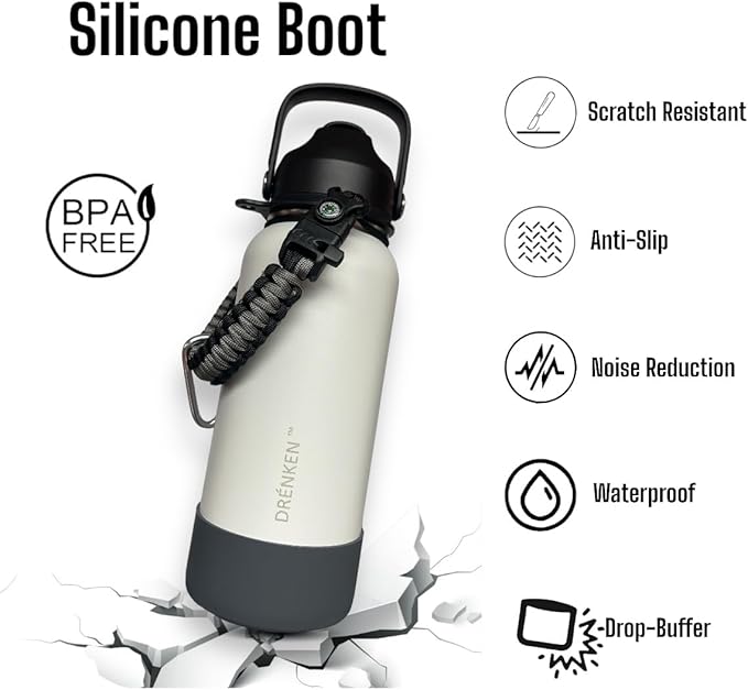 Water Bottle, Insulated water bottle, Stainless steel water bottle for kids men women Sports water bottle 32 oz Water bottle with straw Insulated Flask (Light Gray)