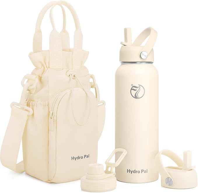 Insulated Water Bottles 40 oz with 2 Leak Proof Lids & Water Bottle Holder, Wide Mouth Sport Water Bottle with Straw, Reusable Stainless Steel Water Flask, Double Walled Vacuum Thermos