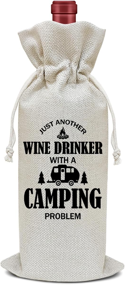 Camper Wine Bag, Camping Gift for Camper Funny Wine Gifts for Women Men Coworkers Friends, Party Favor Wine Champagne Gift Bag With Drawstring -13