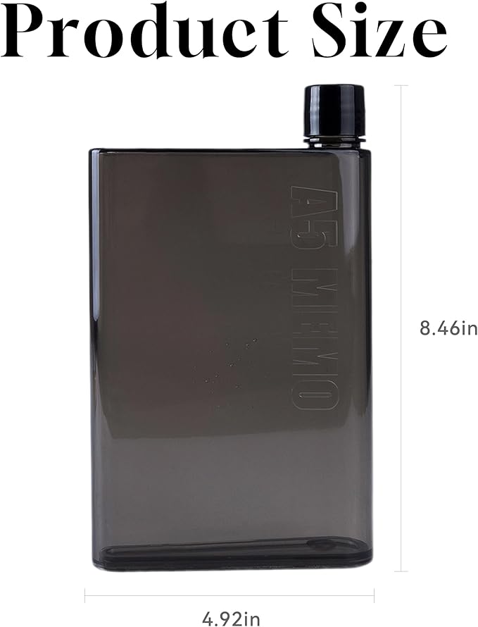 IUI Flat Water Bottle 14 oz, Leak Proof and Slim Reusable Flat Water Bottle, Portable Cute Water Bottle for Purse Pocket School Sports Travel Black