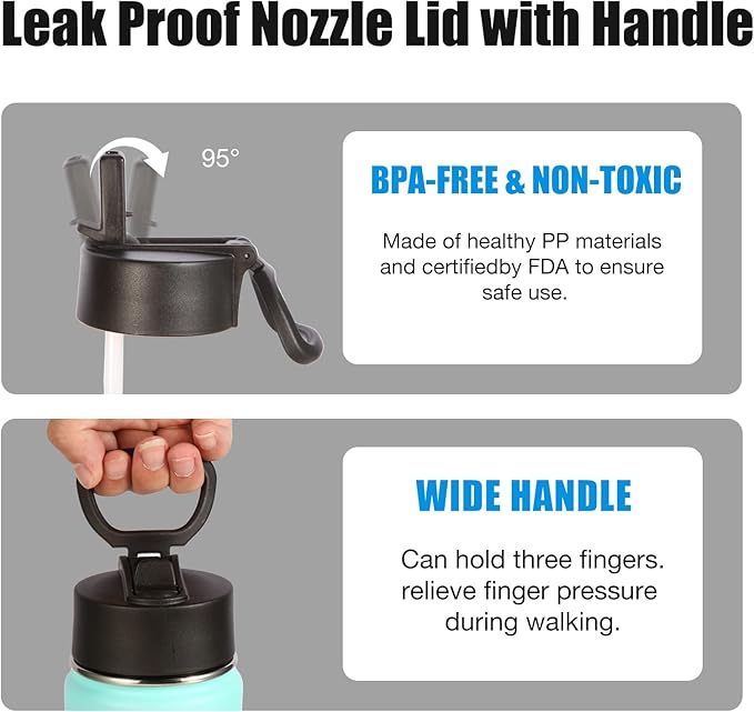 Volhoply 24oz Insulated Water Bottle With Straw Bulk 8 Pack,Metal Wide Mouth Water Bottles With Handle Lid Keep Cold,Reusable Double Wall Thermos,Powder Coated Sport Bottle For Holder(Mint,8 Count)