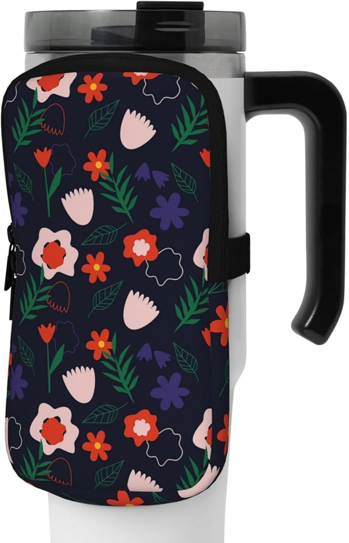 Water Bottle Pouch for Stanley Cup 40oz 30oz,Personalized Gym Purse for Men Women, Tumbler Pouch with Versatile Pocket Water Bottle Bag for Cards, Keys, Phone Botanical Leaf