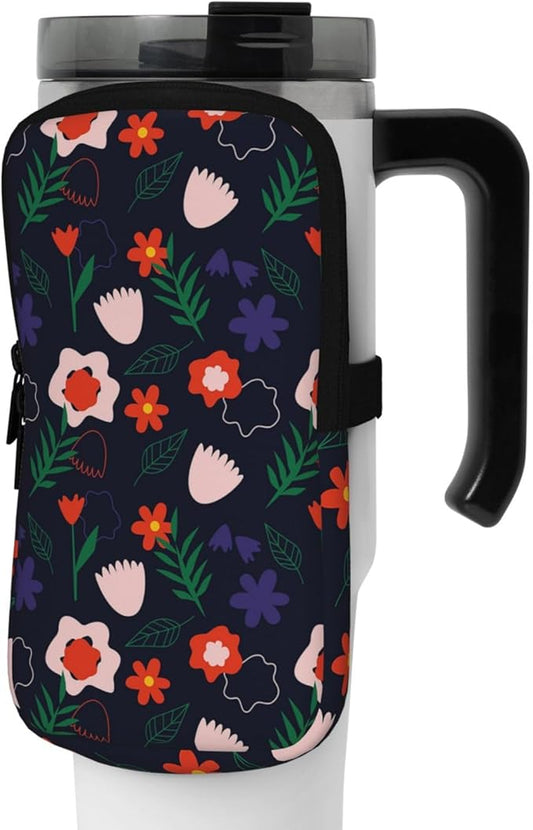 Water Bottle Pouch for Stanley Cup 40oz 30oz,Personalized Gym Purse for Men Women, Tumbler Pouch with Versatile Pocket Water Bottle Bag for Cards, Keys, Phone Botanical Leaf