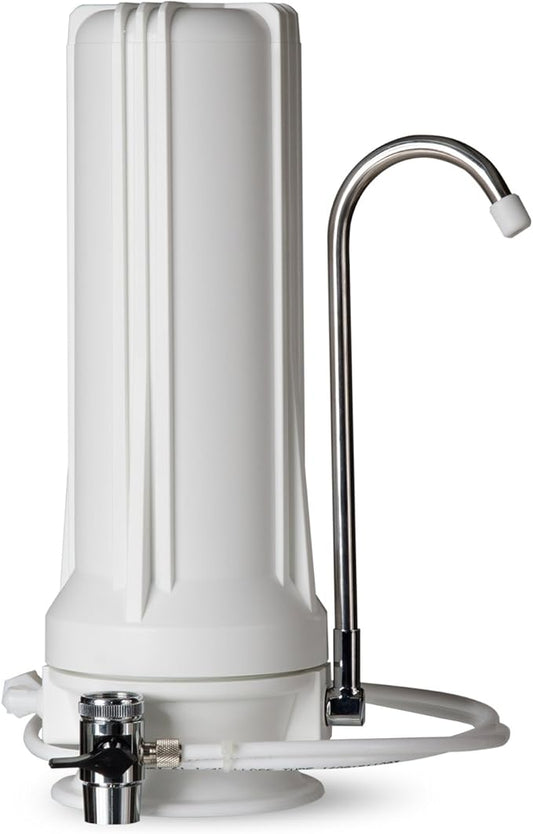 iSpring CT10-W Countertop Water Filter, Multi-Layer Faucet Water Filter System with Versatile Faucet Adapter, Reduces Heavy Metals, Bad Odor, and Chlorine, White