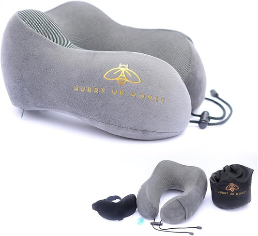 Travel Neck Pillow Memory Foam with Velvet Cover for Relaxing Journeys - Neck Pillow for Airplane,Car,Bus,Train,Comfortably Head Supports, Portable and Washable (Gray)