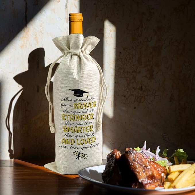 BiuNiuring Graduation Gift, Inspirational College Students Bachelor Hat Wine Bag Gift, Always Remember You Are Braver Than You Believe