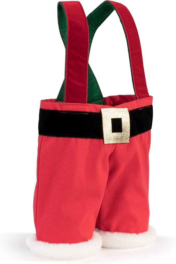 DEMDACO Festive Red Santa Pants Double 15 x 10 Cotton Blend Christmas Wine Accessory Bottle Bag