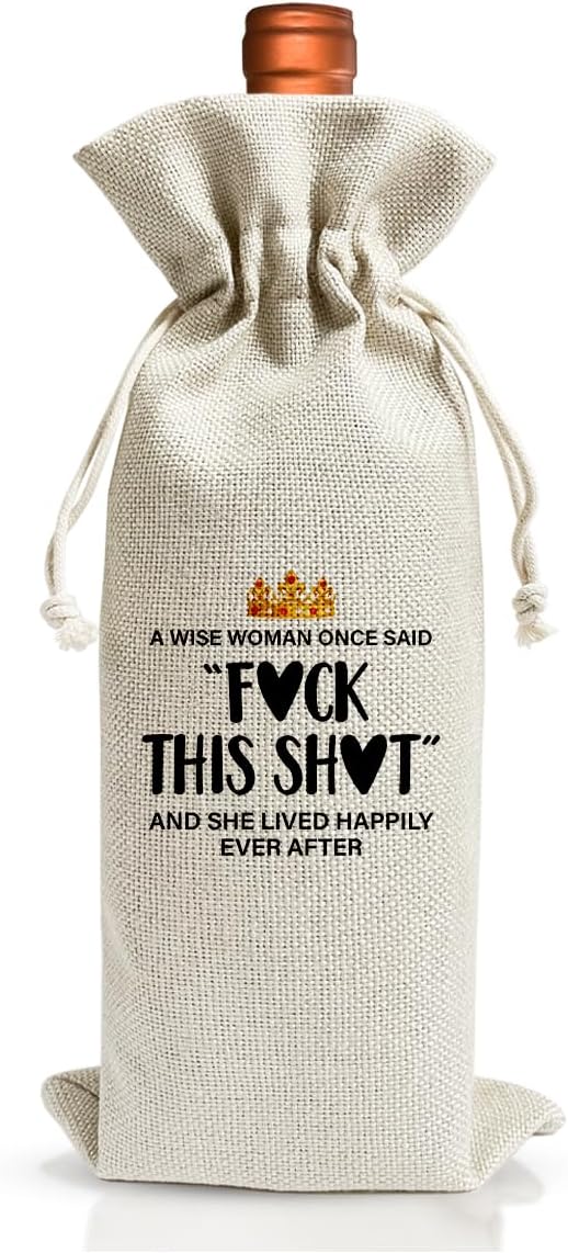 Retirement Gift For Women, A Wise Woman Once Said F This Wine Bag, Farewell Goodbye Resign Gifts For Female Coworker, Thank You Gifts, Burlap Reusable Wine Gift Bags With Drawstrings Wine Bottle Bag
