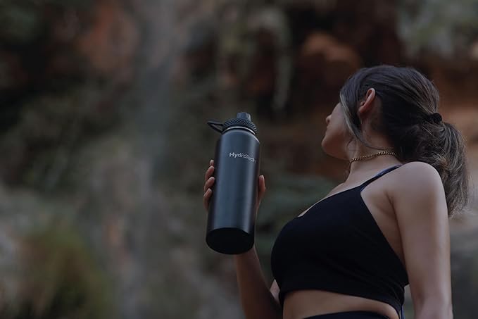 HydroTech Stainless Steel Leak Proof Water Bottle with Double Wall Insulation and 2 Lids (Straw Lid) - 40 OZ. (Black)