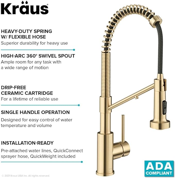 Kraus KFF-1610SFACB Bolden 2-in-1 Commercial Style Pull-Down Single Handle Filter Kitchen Faucet for Reverse Osmosis or Water Filtration System, Spot Free Antique Champagne Bronze