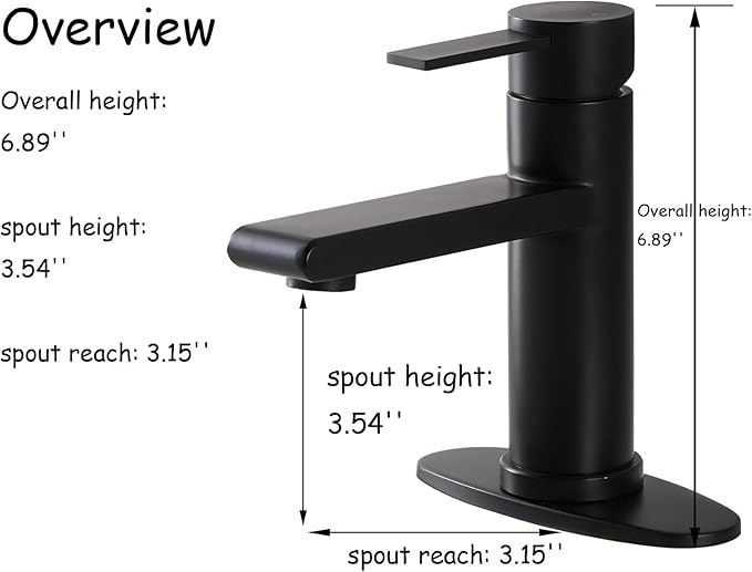 Black Bathroom Faucet Single Hole Bathroom Sink Faucet, Matte Black Single Handle Vanity Basin Faucet with Supply Deck Plate, Modern Farmhouse RV Faucet 1 or 3 Holes