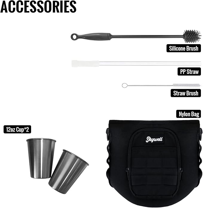 SkyWell 64 Oz Insulated Water Bottle Sleeve and Cup Kit Wide Mouth Water Flask Sweat-Proof and Leak-Proof Half Gallon Water Jug for Outdoors, Navy Kit