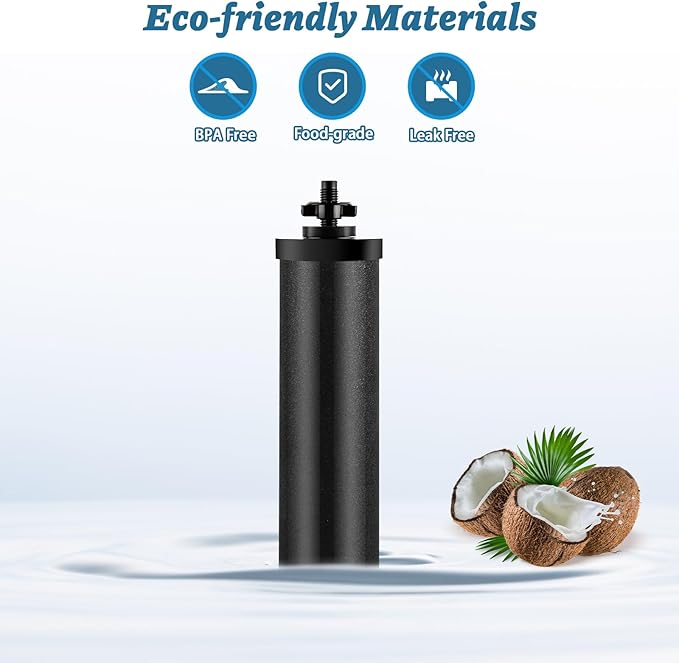 Water Filter Element Replacement for Berkey, Black Activated Carbon Filter Elements Reduce Greater Contaminant, Compatible with Berkey Travel, Royal, Crown Series Gravity-Fed Water Filters, Set of 2