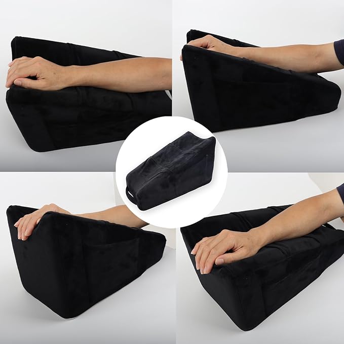 Sexysamba Arm Pillow Arm Elevation Pillow with 5 Pockets for Post Surgery Support Pillow for Elbow Arm Rest Wedge Pillow Shoulder Surgery Pillow with Removable Non-Slip Bottom Pillow Case - Black