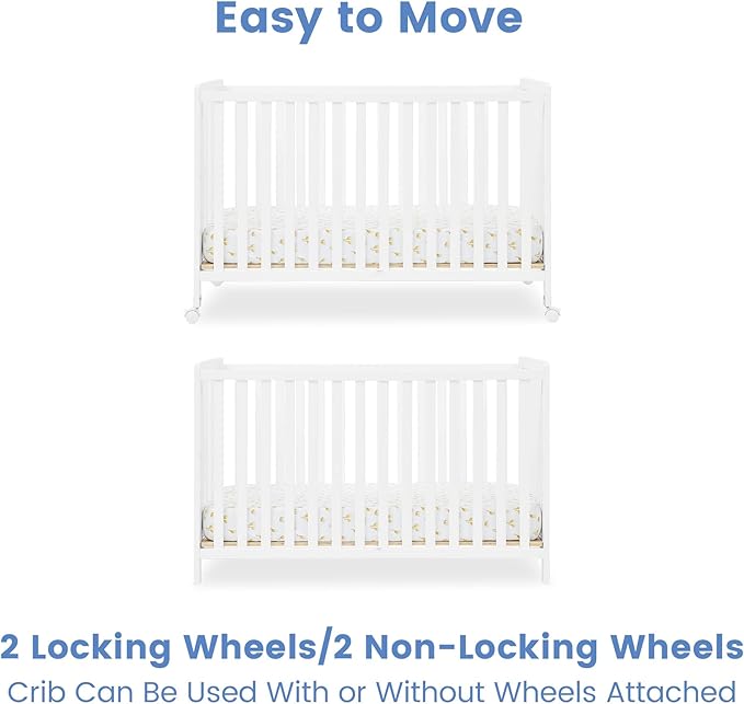 Delta Children Simmons Kids Aria Full Size Portable Folding Crib - Greenguard Gold Certified, Bianca White