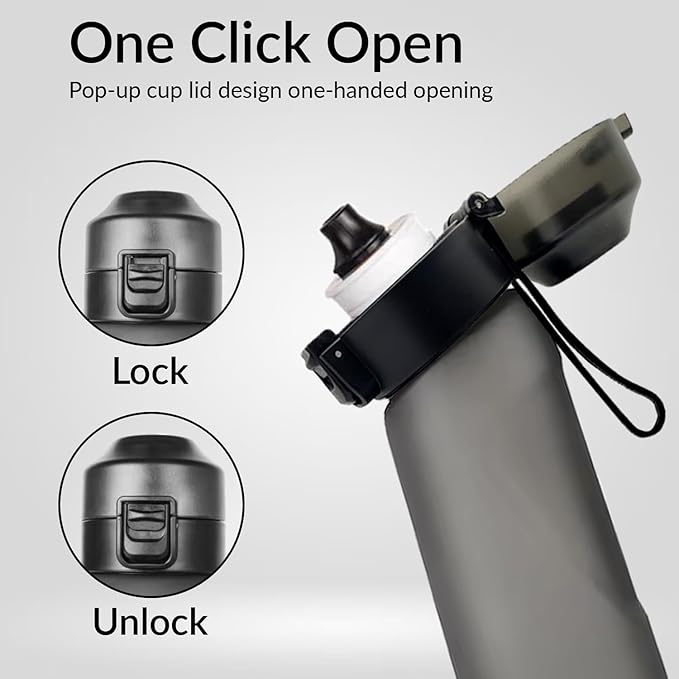 Matt Finish Water Bottle With 1 Flavor Pod | Include Straw and Strap | Silicone Leak-Proof Ring BPA Free, Air Water Bottle