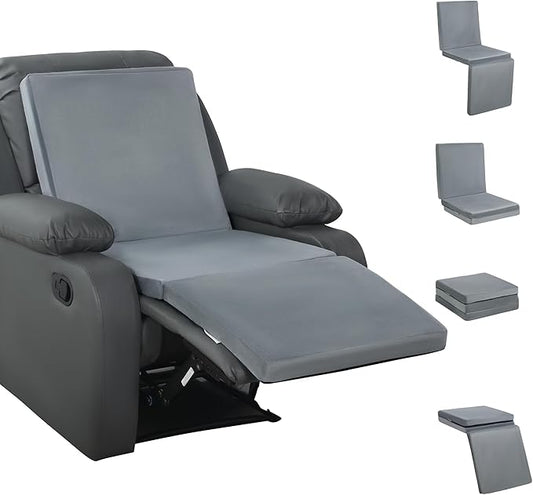 HOMBYS 3-in-1 Recliner Seat Cushion with Lumbar Support Pillow & Footrest, Multi-Functional Adjustable Height 2" to 6" for You to Choose, Non-Slip Memory Foam Chair Cushion for Elderly, Light Grey