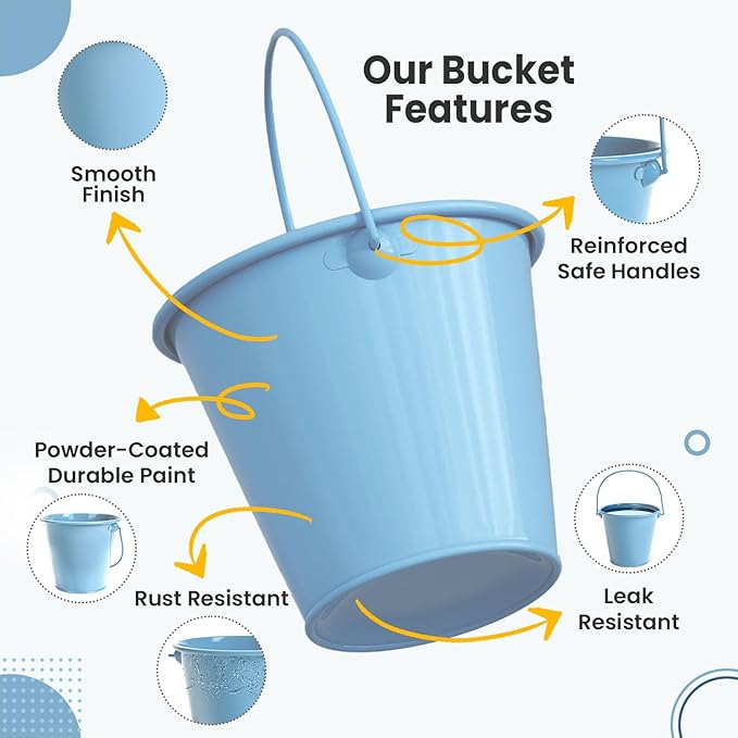 Small Metal Buckets with Handle 6 Pcs – Galvanized Bucket Leak Proof & Rust Resistant 20 fl oz Capacity - Best for Party Décor, Organizing & Decorating Classrooms (Blue, Small 4.3" Top)