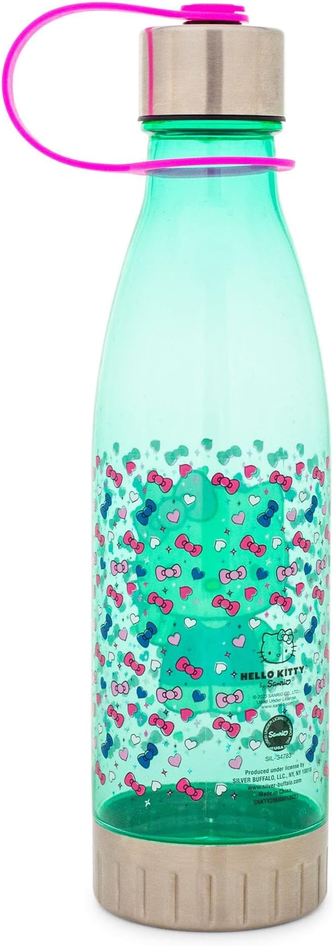 Sanrio Hello Kitty Hearts and Bows Plastic Water Bottle With Leak-Resistant Lid | Large Plastic Sports Jug | Holds 20 Ounces