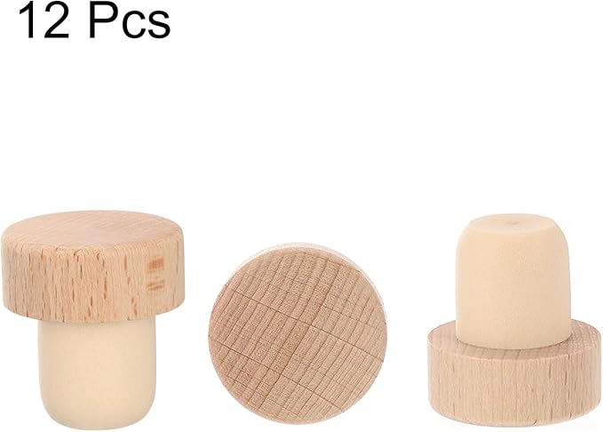 uxcell 12 Pcs Wine Bottle Corks, T-shaped Stopper Cork, Reusable Wine Corks Wooden and Rubber Wine Stoppers Bottle Stoppers Sealing Bottle Stopper for Beer Bottles