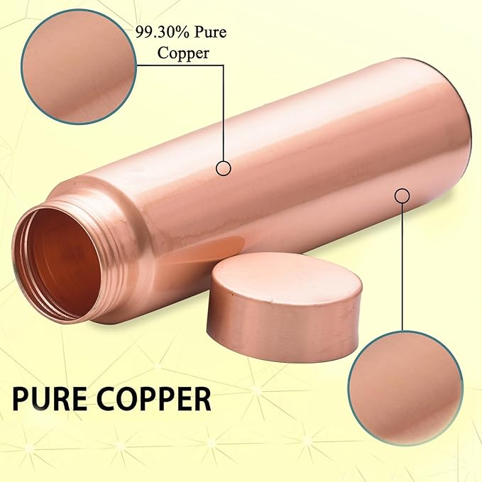 VJR Copper Bottle for Drinking Water 33 Oz Ayurvedic Leak Proof Smooth Finish Plain Design Durable Lightweight Hand Washable Vessel Clean Cool Water Natural Mineral Boost Energy Safe Water Utensil