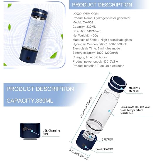 Hydrogen water bottle, 330ml, warm silver, AB-H266C