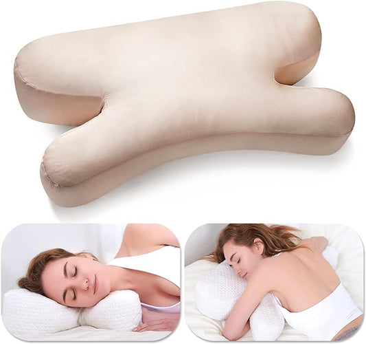 Side Sleeper Pillow Anti Wrinkle Aging Pillow Gel Shredded Memory Foam for Neck Pain Relief Pillow for Sleeping Side Back Stomach Sleeper Pillows (Regular White Style+Beige Nude Silk Pillowcase)