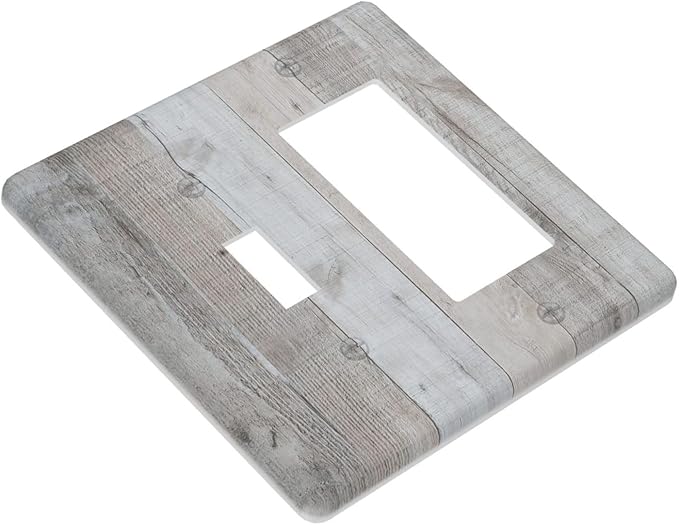 Rustic Grey Wood Shiplap 2 Gang Single Toggle Rocker Combination Light Switch Cover Vintage Country Decorative Wall Plate Cover Electrical Faceplate for Farmhouse Bathroom Bedroom Kitchen Decorate