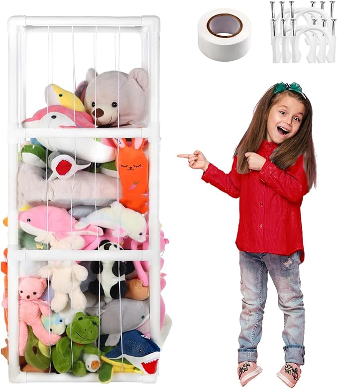Large Stuffed Animals Storage, Zoo Stuffed Animal Holder Space Save Vertical Stuffed Animals Storage PVC with Elastic Band and Net for Playroom Birthday Gift for Bedroom Nursery