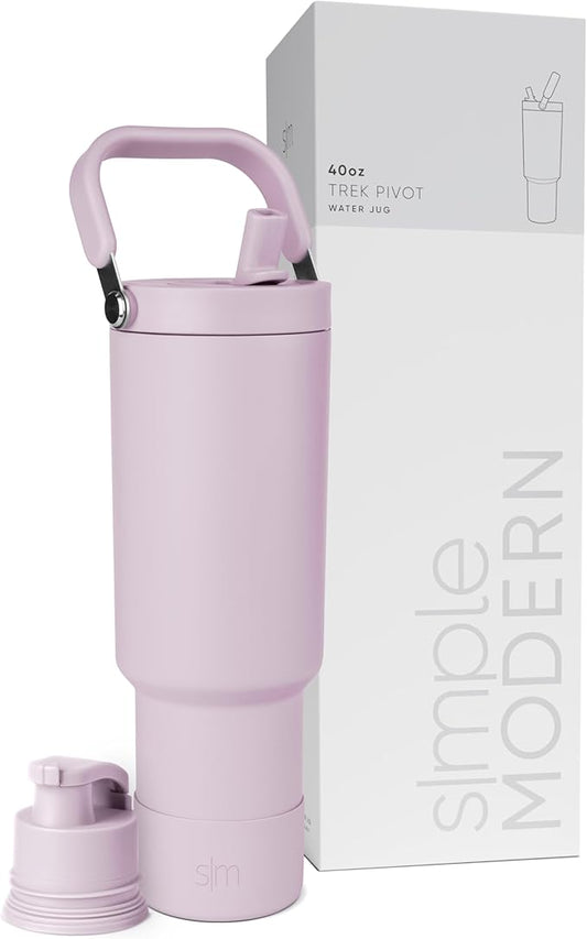 Simple Modern Trek Pivot | 40oz Flip Straw Tumbler with Handle | Water Bottle & Boot | Interchangeable Straw & Chug Lids | Insulated Stainless Steel Jug | Gym Sports Outdoors | Lavender Mist