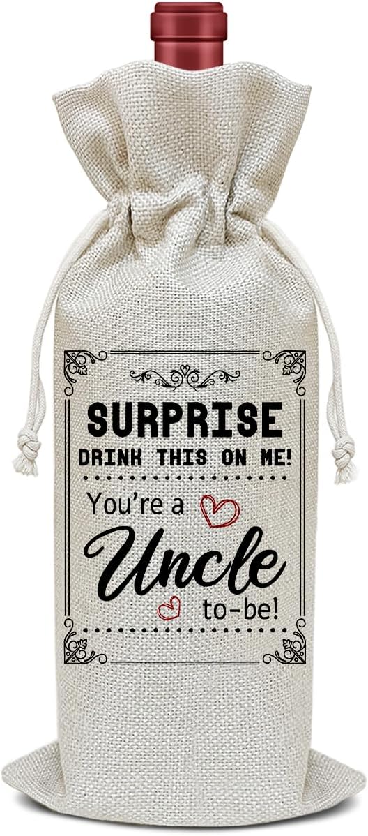 Baby Announcement Wine Bag, New Uncle To Be Birthday Gifts for Men Uncle Brother Friends, Party Favor Wine Champagne Gift Bag With Drawstring -09
