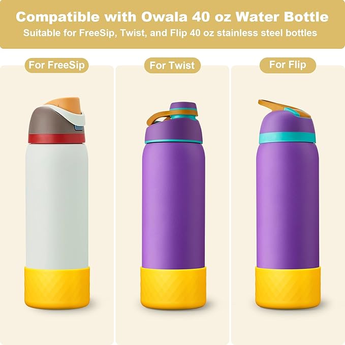 2PCS Silicone Water Bottle Boot for Owala 24oz 32oz 40oz, Anti-Slip Protective Sleeve Bottom Bumper Protector for FreeSip, Twist, and Flip Stainless Steel Water Bottles