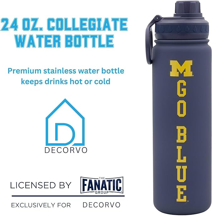 Michigan Go Blue Water Bottle - Navy Double Walled Stainless Steel 24 oz Keeps Drinks Cold or Hot