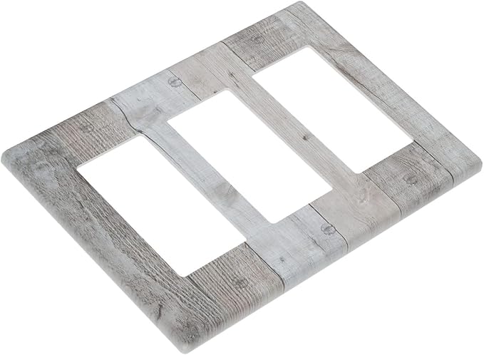 Rustic Grey Wood Shiplap 3 Gang Rocker Light Switch Plate Vintage Country Triple Decora Outlet Wall Plate Cover Faceplate Decorative Switchcovers GFCI for Farmhouse Bathroom Livingroom Bedroom Decor